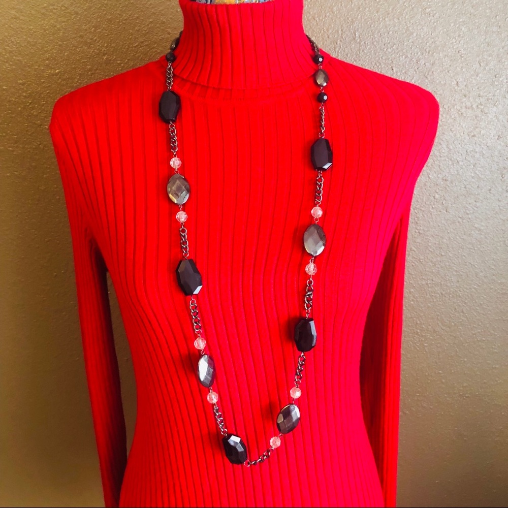 Vintage Unique Black Beaded Long Necklace